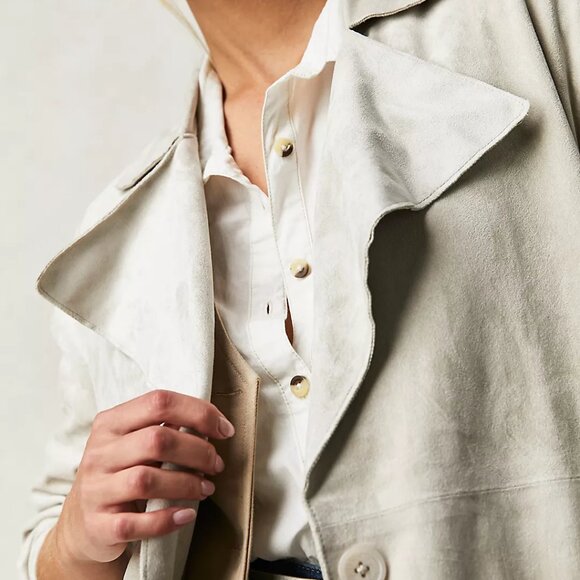 081 Free People X Blank Nyc Vegan Suede Trench Iced Chai Khaki Tan NWT Size XS - Picture 3 of 11